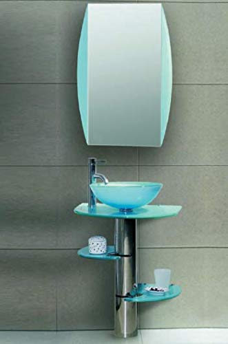 Wash Basin/Glossy Finish/Bathroom Sink/Vessel Sink (203) Sky Blue Glass Wash Basin Full Set Size :- 30x9 floor mount Basin for Bathroom/Washroom