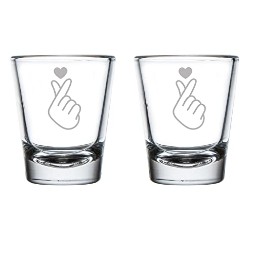 Set Of 2 Shot Glasses 1.75Oz Shot Glass Korean Finger Love Heart Sign #TOP22