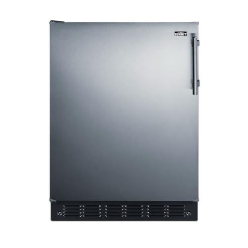 Image of Summit FF6BK2SSLHD 24” Wide Under Counter Refrigerator 5.5 cu.ft. Made in Europe with Automatic Defrost Operation, Reversible Stainless-Steel Door, and Deluxe black interior (Left-Hand Door)