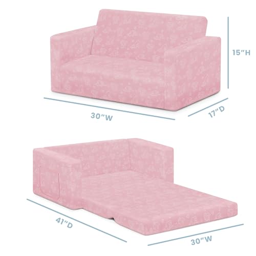 Delta Children Serta Perfect Sleeper Extra Wide Convertible Sofa to Lounger - Comfy 2-in-1 Flip Open Couch/Sleeper for Kids - 30-inches Wide, Pink