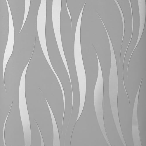 Grey Wallpaper Non-Woven 3D Embossed Wallpaper Silver Glitter Wave Stripes Wall Paper Roll Feature Wave Stripe Modern Geometric Patterned for Living Room Bedroom Kitchen Hallway