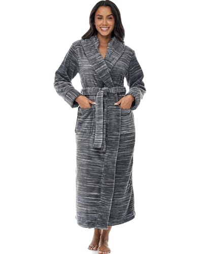 Alexander Del Rossa Plush Fleece Robe for Women, Long Hooded Bathrobe with Hood, Plus Size