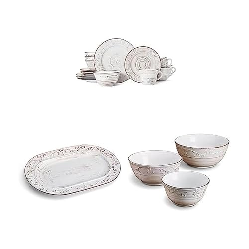 Image of Pfaltzgraff Distressed White 16-Piece Dinnerware Set, Service for 4, Stoneware