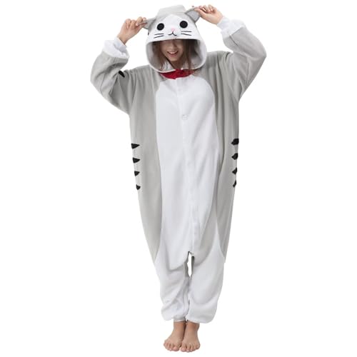 Veyryth Unisex Cheese Cat Adult Onesie Pajamas, Polar Fleece Animal Halloween Costume,One-Piece Cosplay Sleepwear for Men and Women Size XL