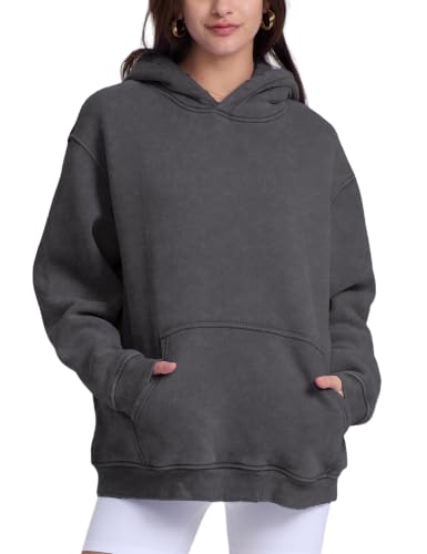 Image of FAIABLE Womens Oversized Acid Wash Hoodie Unisex Heavyweight Cotton Hoodies Fleece Vintage Washed Sweatshirt Women Men