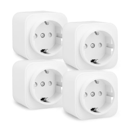 Amazon Basics Smarter Stecker, Matter-kompatibel, Kompatibel mit Amazon Alexa, Google Home, Apple HomeKit, Matter-Hub erforderlich, Nur 2,4GHz-WLAN, Weiß, 4er-Pack