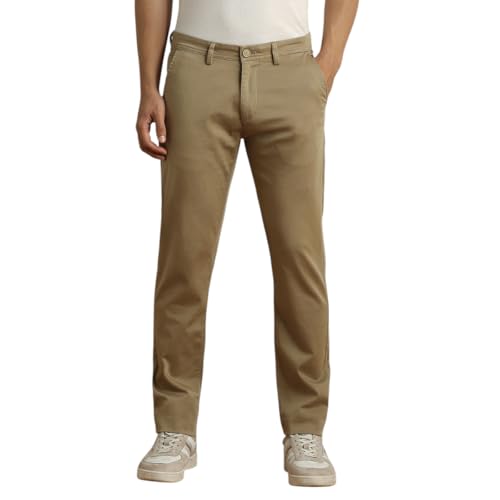 Image of Peter England Men's Super Slim Fit Stretchable Cotton Satin Casual Trousers | Office Sleek & Trendy Look
