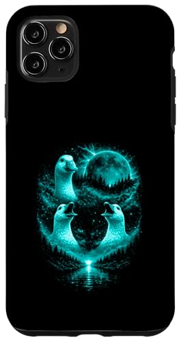 Funny 3 Howling Silly Goose At The Ice Blue Full Moon �����Y �X�}�z�P�[�X iPhone 11 Pro Max �p