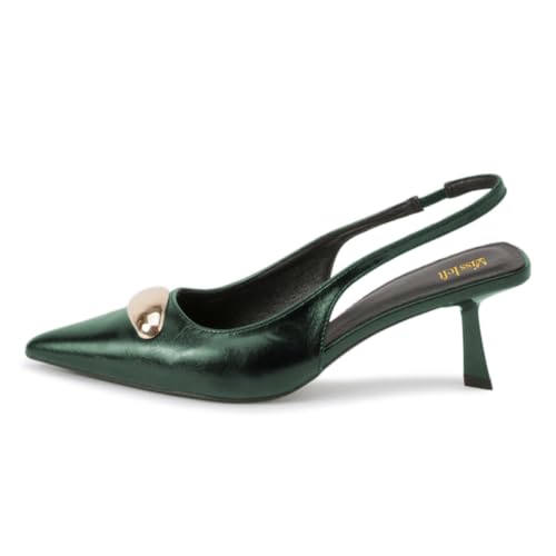 miss left Women Classic Kitten Low Heel Slingback Pumps Pointy Toe Elastic Backstrap Daily Office Party Shoes Size 4-16 US2