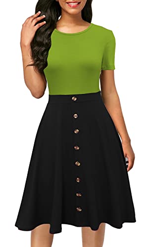 Image of Berydress Women's Short Sleeve Colorblock Button Down Sundress Knee-Length Flared A-Line Casual Party Swing Dress