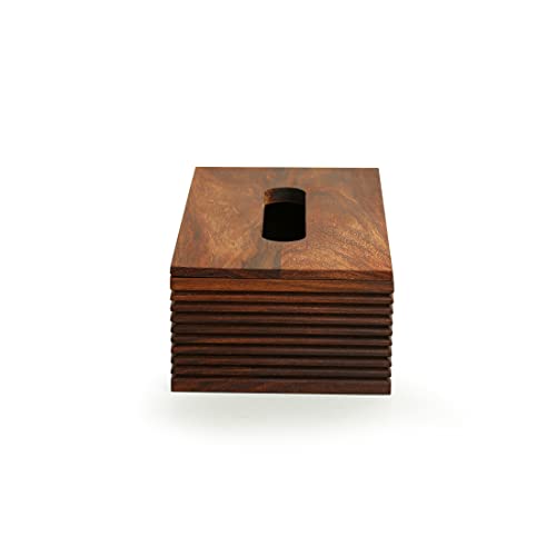 Image of ExclusiveLane 'Ripples of Wood' Handcrafted Wooden Napkin Holder for Dining Table & Tissue Paper Holder For Kitchen (Sheesham Wood) | Tissue Box Holder Tissue Paper Dispenser Napkin Stand Tissue Stand