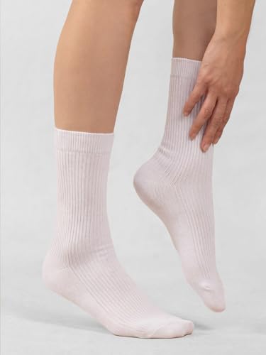 Image of COTTON DAY Women's Combed Cotton Fine Ribbed Trouser Dress Socks Black White Navy Blue 3 Pack