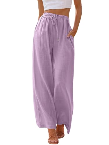 Image of LILLUSORY Women's Linen Summer Palazzo Pants Flowy Wide Leg Beach Pants with Pockets