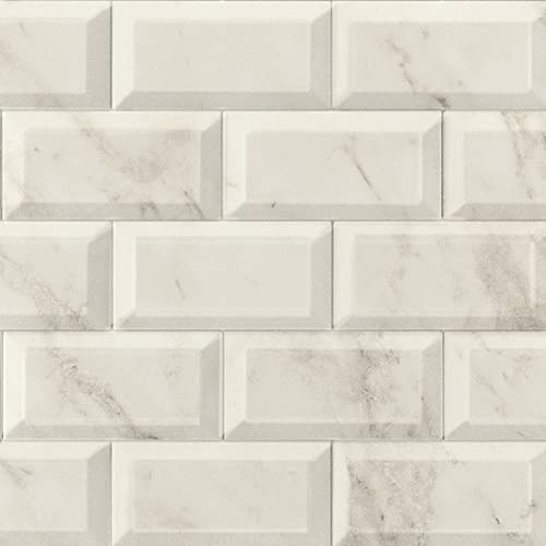 Metro Beige Marble Ceramic Wall Bathroom Tile Subway Brick Effect 100mm x 200mm Bevelled Edge Kitchen Tiles Gloss Finish 1m2 Box of 50