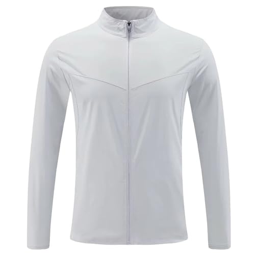 Chaqueta deportiva ajustada para hombre, de secado rápido, cuello alto, transpirable, cortavientos, cremallera completa, abrigo para correr, Blanco, Small