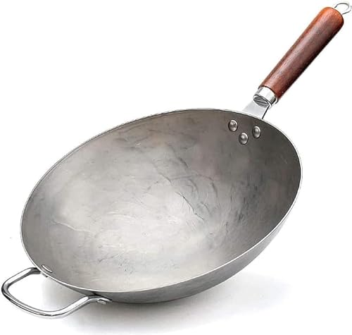 Wok de hierro martillado chino 14 pulgadas fondo redondo