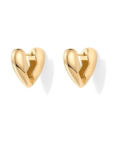 PAVOI 14K Gold Plated Bold Chunky Dupe Heart Hoop Earrings for Women | Gold Earring Pair3