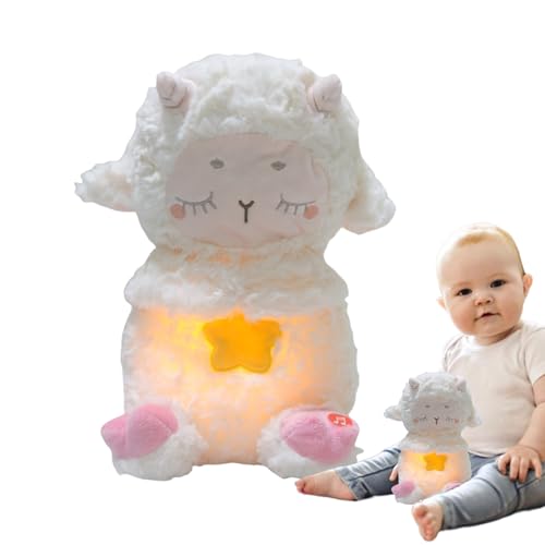 Peluche morbido e respiratorio | 25 centimetri di assistenza per il sonno pecora, giocattolo respiratorio sensoriale, con luce e musica, per ragazze, giorno di notte, casa, in viaggio, presepe