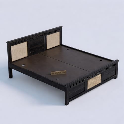 Image of AADITYA WOODS Solid Sheesham Wood Bed Cot Without Storage |Wooden Bed for Bedroom | Multipurpose Duble Cot (Walnut K, King)