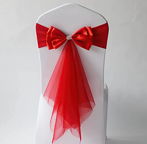 100Pcs Stretch Satin Chair Sashes Bows Chair Bands Decor for Hotel Wedding Reception Party Event Chair Cover Decoration Red