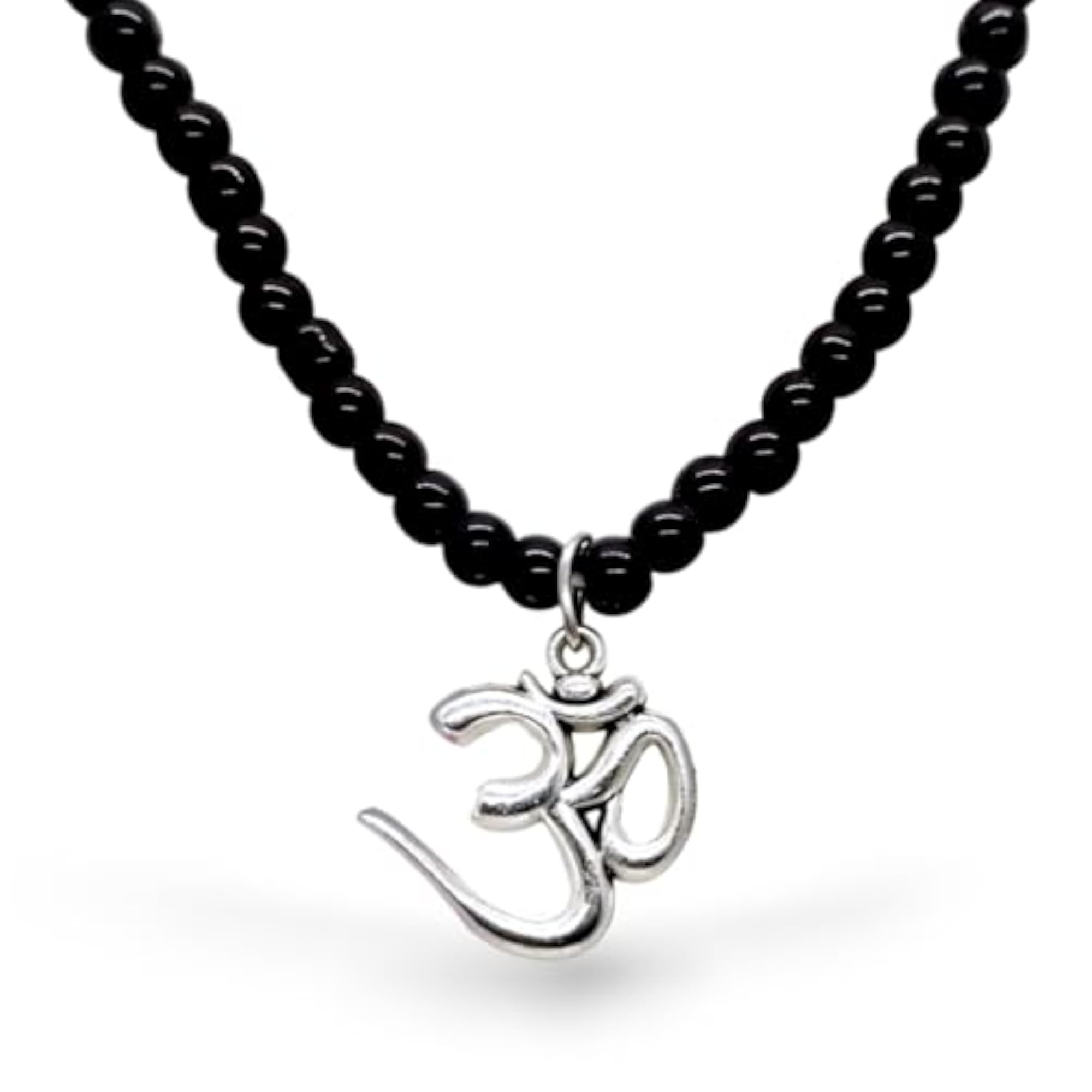 Om Locket Pendant with Black Moti Mala & Hand Beads Bracelet
