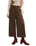 YEXPINE Women's High Waisted Wide Leg Corduroy Pants Loose Comfy Ankle Length Trousers Trendy Palazzo Pants with Pockets Brown