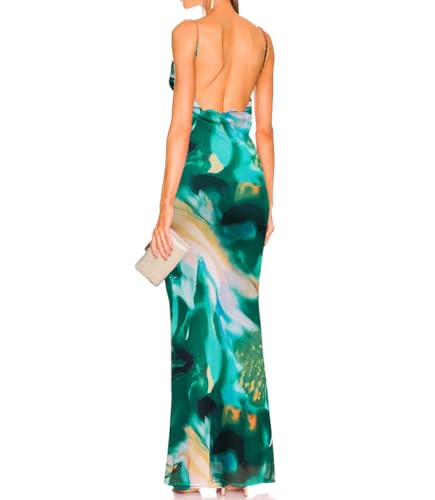 Image of Aigeman Women Spaghetti Straps Mermaid Evening Gown Wedding Guest Dress Drape Neck Lace Backless Formal Maxi Dress 21