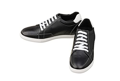 CALTO Men's Invisible Height Increasing Elevator Shoes - Black Leather Lace-up Casual Sneakers - 2.5 Inches Taller - K0081- Size 9 D(M) US4