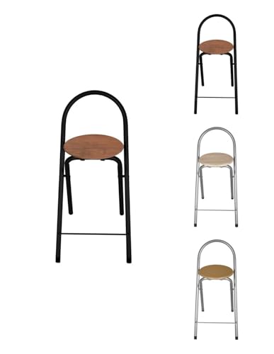 Jardin202 - Taburete Plegable 80x40x45 cm - Elegante y Duradero en Negro y Plata con Reposapiés, Ideal para Cocina | Unidad (Negro)