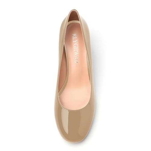 Women's Pumps Round Toe Slip On Low Chunky Heel Fashion Comfort Solid Patent Shoes for Women3