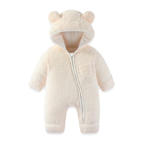 Newborn bear fleece romper with fold-over mittens & footies
