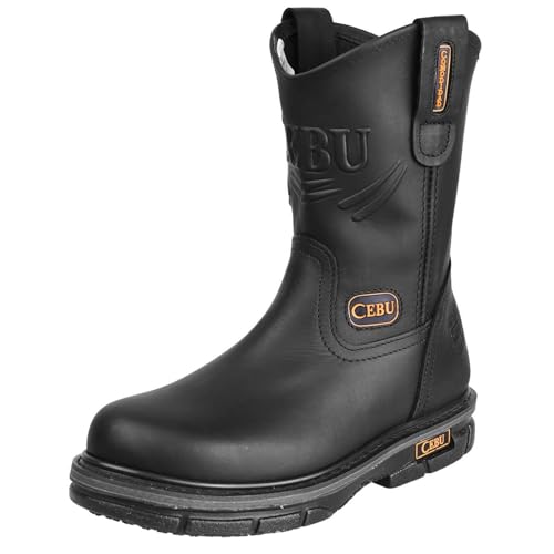 CEBU Max Grip Non-Slip Work Boots for Men – Slip Resistant, Heavy Duty Leather Wellington Boot with Traction Sole