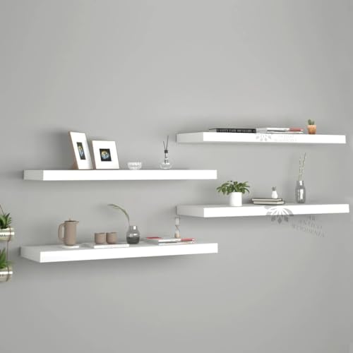 Image of Wooden Floating Wall Shelf| Wall Mount| Wall Rack| Wall Bracket for Home and Office Decor | Big Mounted Cabinets (XX-Large (24x8 inches), Set of 4,White)