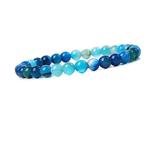 Image of TreasureBay Handmade Natural Gemstone Stretch Bracelet for Men and Women | 6MM Natural Gemstone Beaded Stretchy Bracelet (Blue Agate)