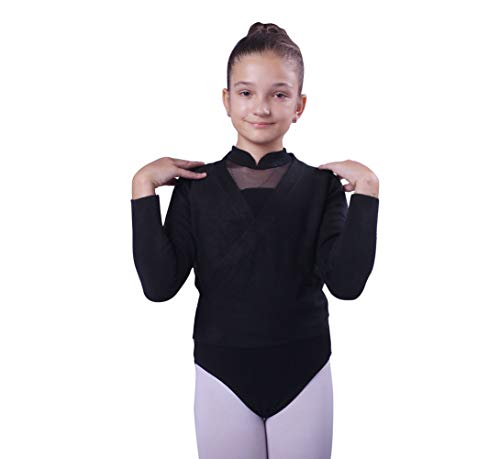WOOSUN Girls Classic Dance Knit Wrap Sweater Long Sleeve Ballet Gymnastics Crossover Cardigan Wrap Top4