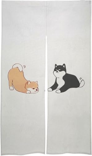 のれん 暖簾 間仕切り 胡麻とK 萌え 柴犬 犬柄 ドアカーテン 目隠し 玄関カーテン 断熱防寒 部屋仕切り 壁掛け 四季兼用 簡単取り付け プライバシー保護 遮光 リビングルーム 飲食店 出入り口 洗面所 86 X 143cm