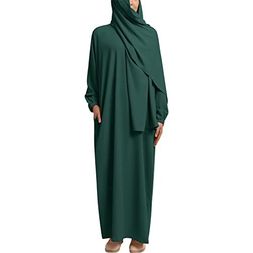 Robe de prière musulmane pour femme jilbab ample avec hijab intégré et poches