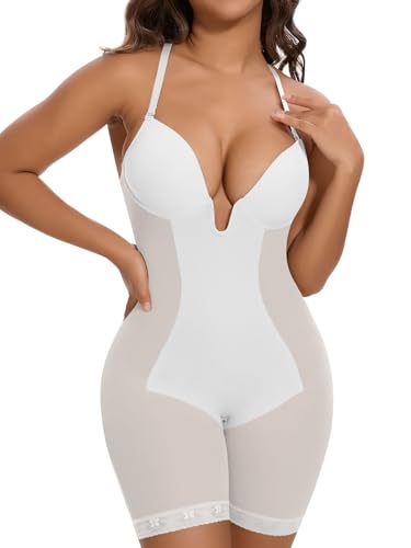 Image of SHAPERIN Backless Shapewear Strapless Bodysuit Bra Fajas U Plunge Tummy Control Low Back Full Body Shaper Corset for Women