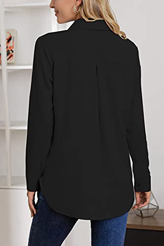 AISEW Womens Casual Button Down Shirts V Neck Chiffon Long/Short Sleeve Collared Office Work Blouses Tops with Pocket3