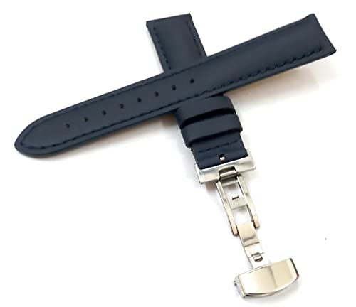 Image of 18mm 19mm 20mm 21mm 22mm 23mm 24mm Genuine Leather Butterfly Deployment Clasp Buckle Watch Band Strap Black Dark Brown TAN Blue Rose Black Gold White