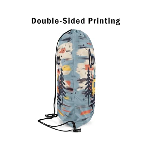 Feelyou Camper Drawstring Backpack 13"x15.7" Happy Camping Stripes Sports Gym String Bag RV Camping Drawstring Bags Geometric Waterproof Cinch Bag Travel Sports Drawstring Sackpack4