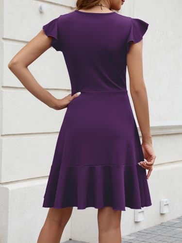Image of HELYO Women's Summer Elegant Cocktail Club Dress Ruffle Hem Short Flutter Sleeve Flowy Wedding A-Line Casual Dresses 619