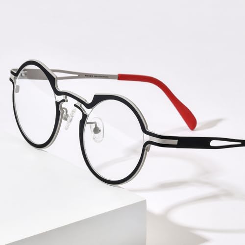 Image of FONEX Colorful Pure Titanium Glasses Frame Women Retro Round Eyeglasses