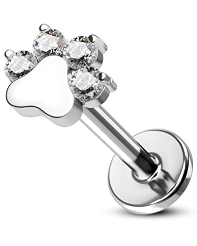 COCHARM 16G G23 Titanium Cartilage Earrings for Women Flat Back Dog Paw Print Upper Ear Cartilage...