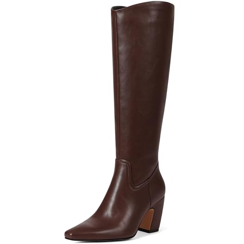 Oiamenne Knee High Boots for Women Soft Square Toe Chunky Heel Tall Boots Comfortable Wide Calf Long Boots with Side Zipper3