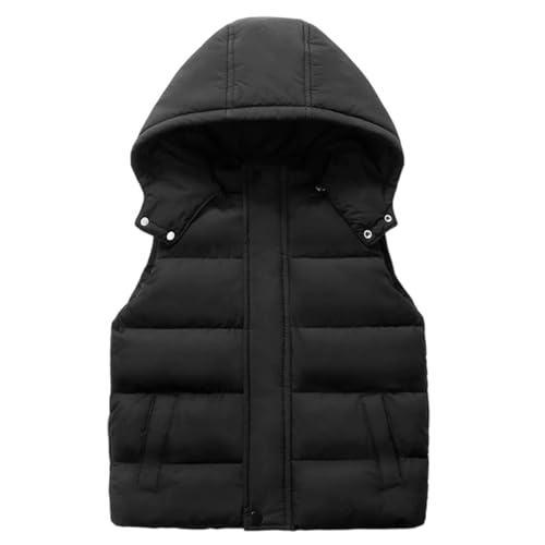 Doudoune d'hiver chaude isolée rembourrée sans manches avec capuche pour enfants activités de plein air, Noir , 8-10 ans