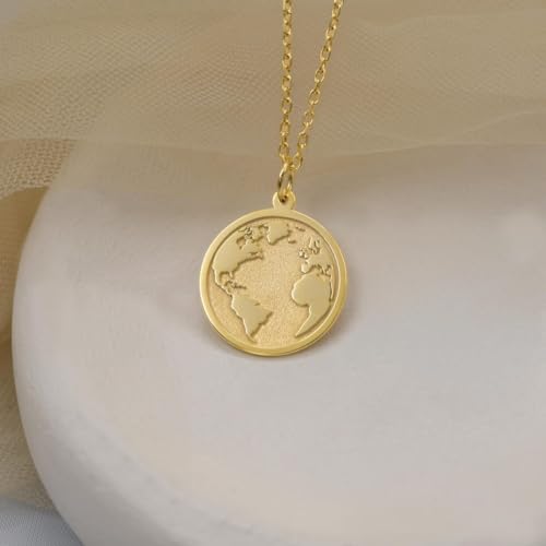 Collier argent sterling 925 globe terrestre plaqué or haut de gamme