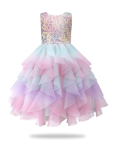 Rainbow Dress for Girls Easter Spring Lace Tulle Mesh Grils Summer Dress Flower Girls Party Dance Dress for Little Girls