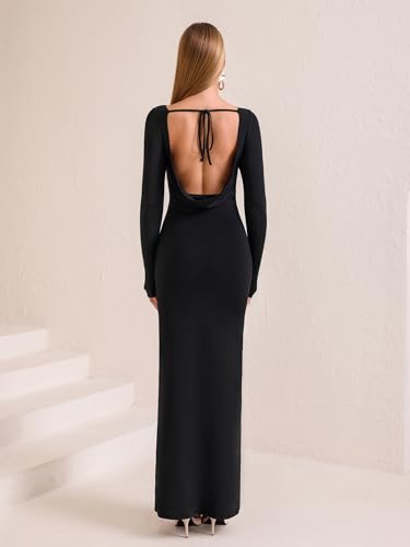 Long Sleeve Bodycon Maxi Dress Sexy Backless Tie Formal Wedding Guest Party Cocktail Fall Long Dresses for Women2