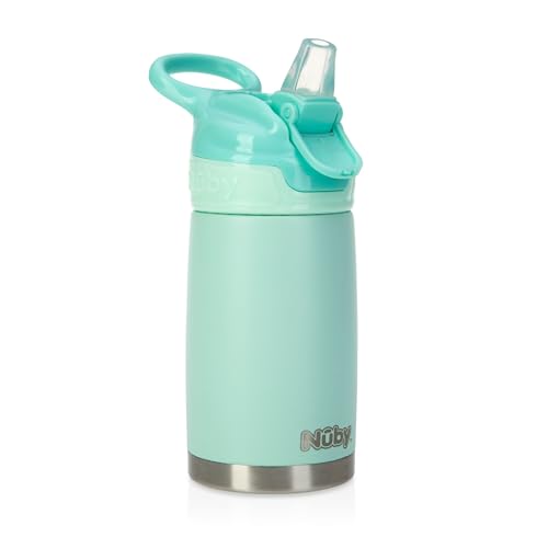 Nuby Gourde Reflex Flip-it | Isotherme en Acier Inoxydable | Anti-fuites | Voyage et Sorties | 300ml | Turquoise | +18 Mois